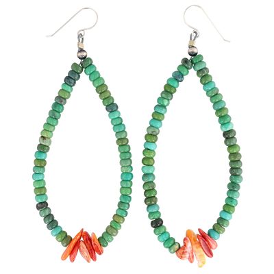 Navajo Sonoran Gold Turquoise and Spiny Oyster Earrings. A pair of Navajo Sonoran Gold Turquoise 