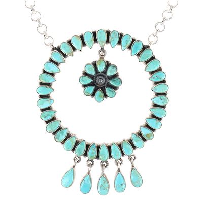 HaDa Collection Sterling Silver and Kingman Turquoise Cluster Necklace. HaDa Collection sterling 