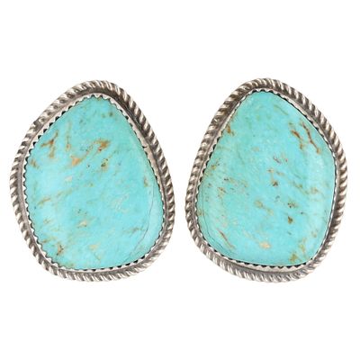 Donovan Nez Navajo Sterling Kingman Turquoise Earrings. A pair of stud earrings by Navajo artist 