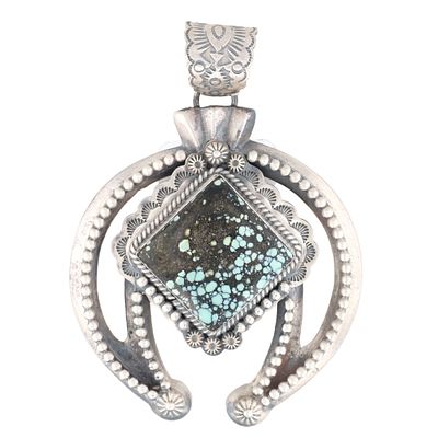 Navajo Ervin Begay Sterling Number 8 Turquoise Naja Pendant. A Navajo sterling silver naja 