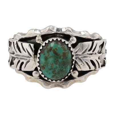 Navajo Feather Turquoise Sterling Silver Men's Ring by Genevieve Francisco. A Navajo Feather 