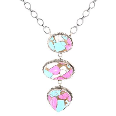 Donovan Nez Navajo Sterling Silver Cotton Candy Turquoise Necklace. A Donovan Nez Navajo 