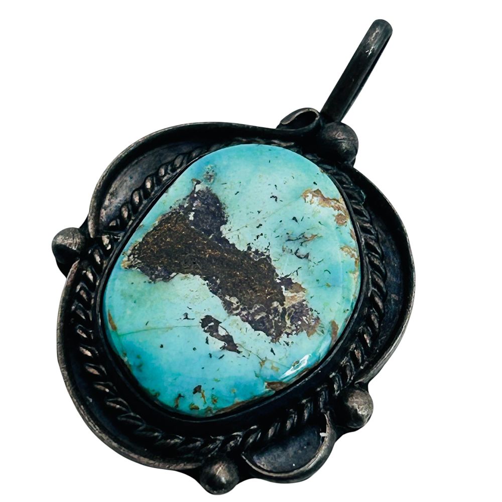Lot 300: Vintage Navajo Sterling Turquoise Pendant 4.94 G.