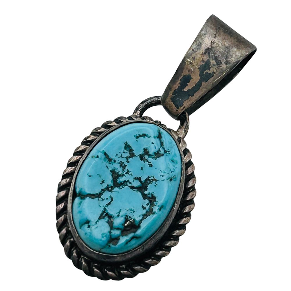 Lot 303: Navajo Signed H Turquoise Sterling Pendant 2.95 G