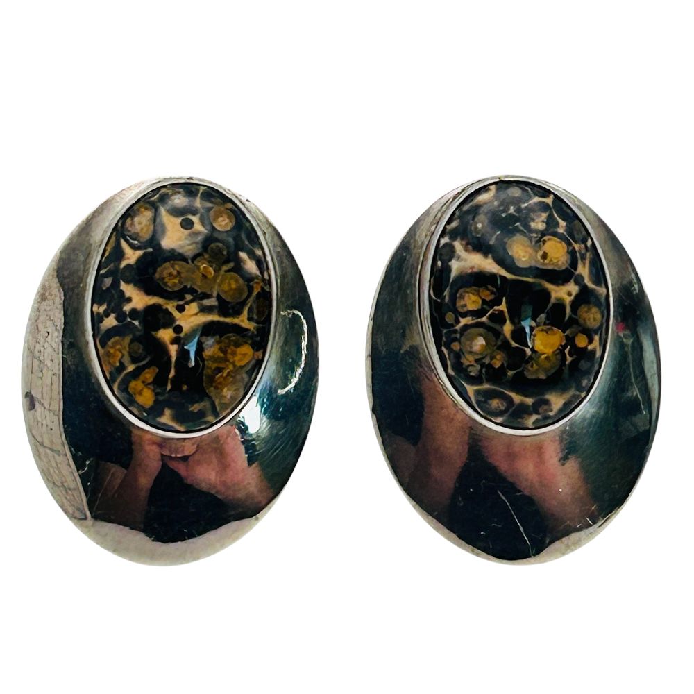 Lot 306: Nancy Haloo NH Zuni Sterling Leopard Jasper Earrings 8.2 G