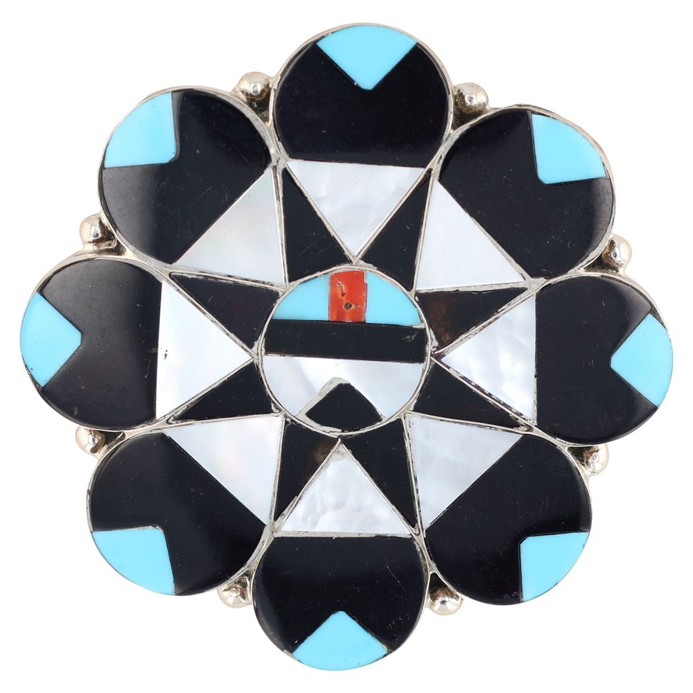 Lot 165: Alison Dishta Zuni Sterling Silver Multi-Stone Sunface Pin/Pendant
