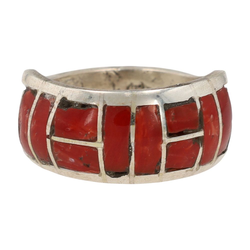 Lot 167: Gloria Chattin Zuni Sterling Coral Inlay Ring