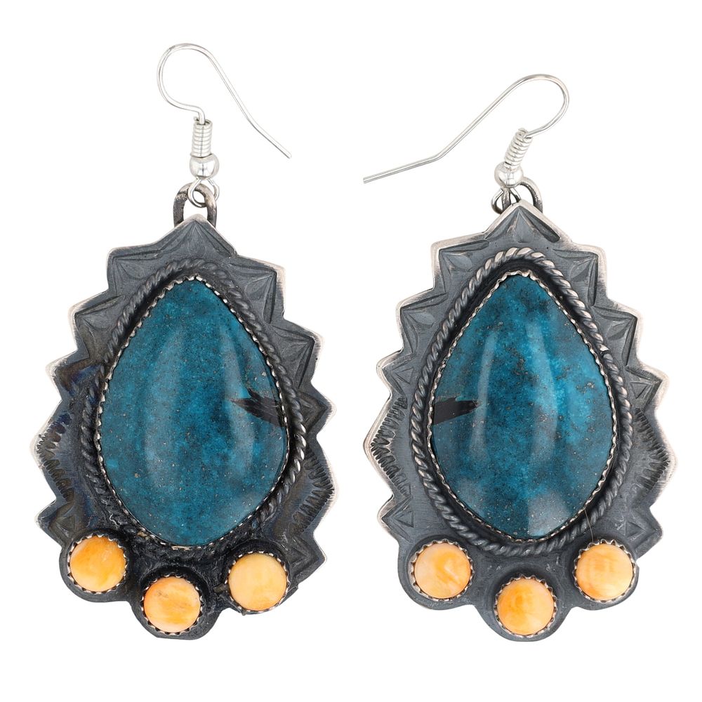 Lot 169: Britton Cayatineto Navajo Sterling Turquoise Spiny Oyster Earrings