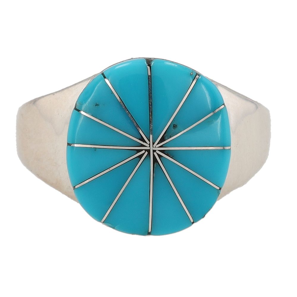 Lot 176: Zuni Johnson Laweka Silver Turquoise Inlay Ring