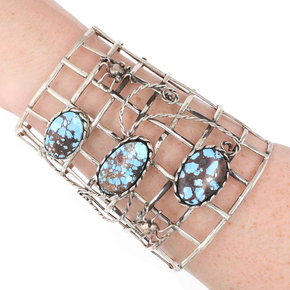 Lot 181: Signed Navajo Golden Hills Silver Cuff Bracelet