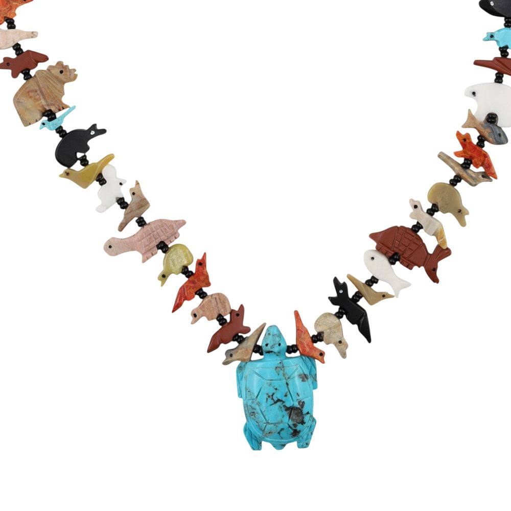 Lot 191: Running Bear Shop Zuni Carved Stone Animal Fetish Necklace