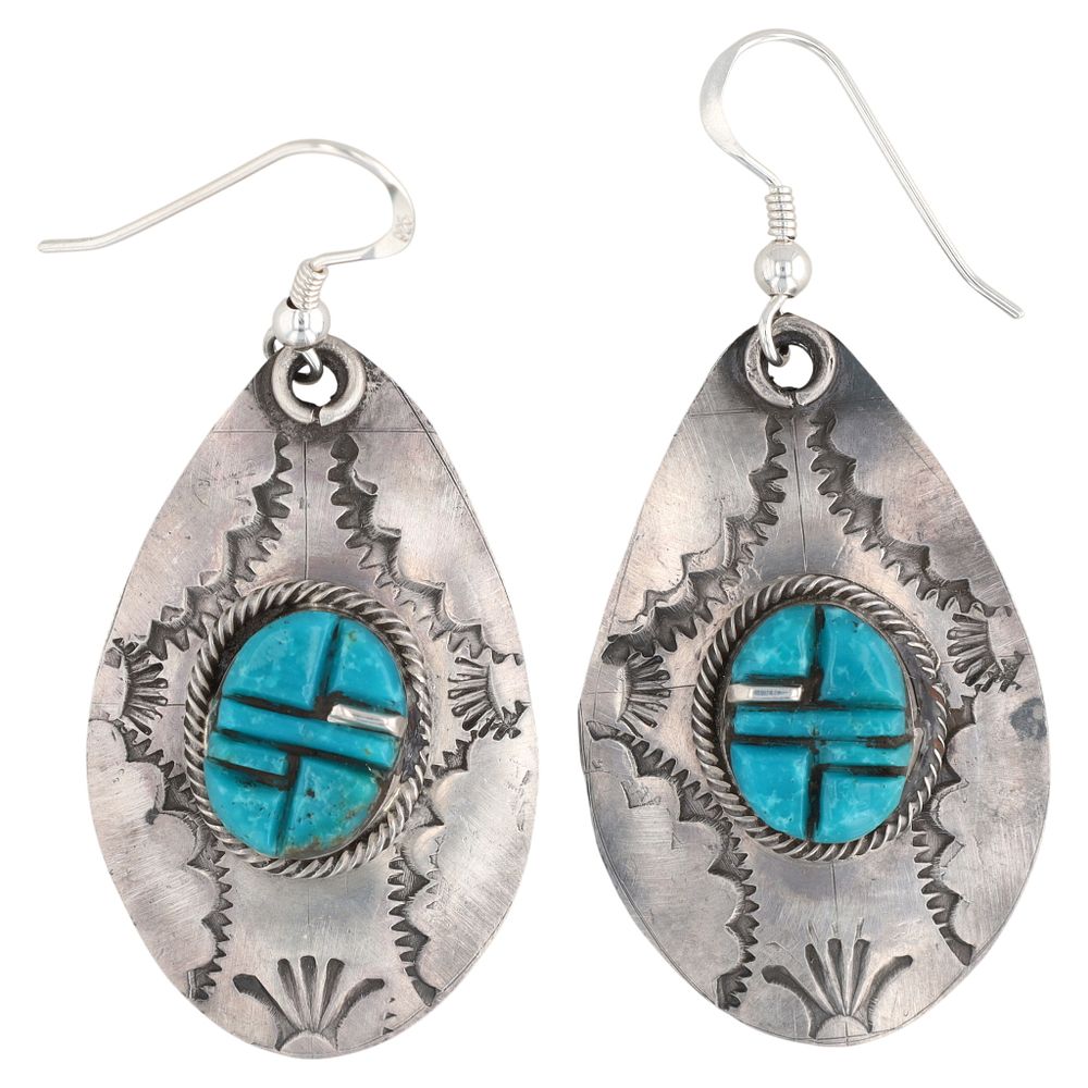 Lot 192: Gilbert Tom Navajo Sterling Cobblestone Kingman Turquoise Earrings