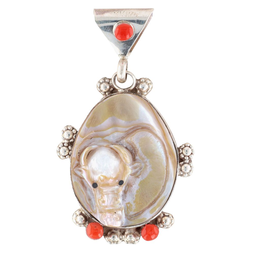 Lot 197: Maxx Laate Zuni Sterling Multi-Stone Carved Buffalo Pendant