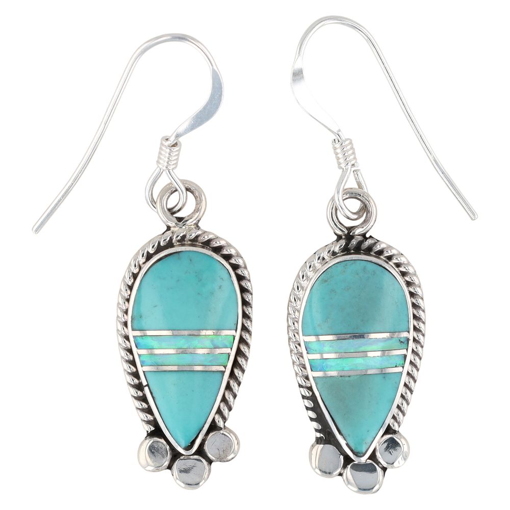 Lot 198: James Manygoats Navajo Sterling Turquoise Inlay Earrings