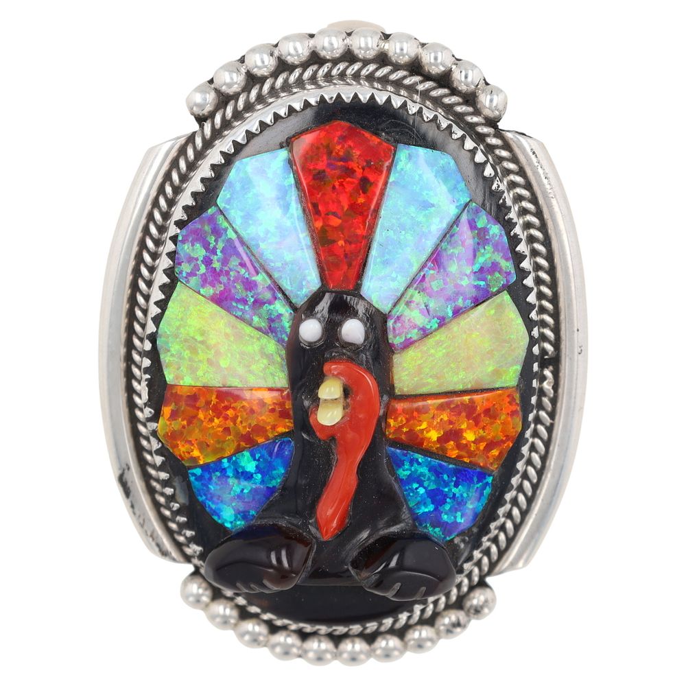 Lot 199: Beverly Etsate Zuni Silver Inlay Turkey Brooch Pendant
