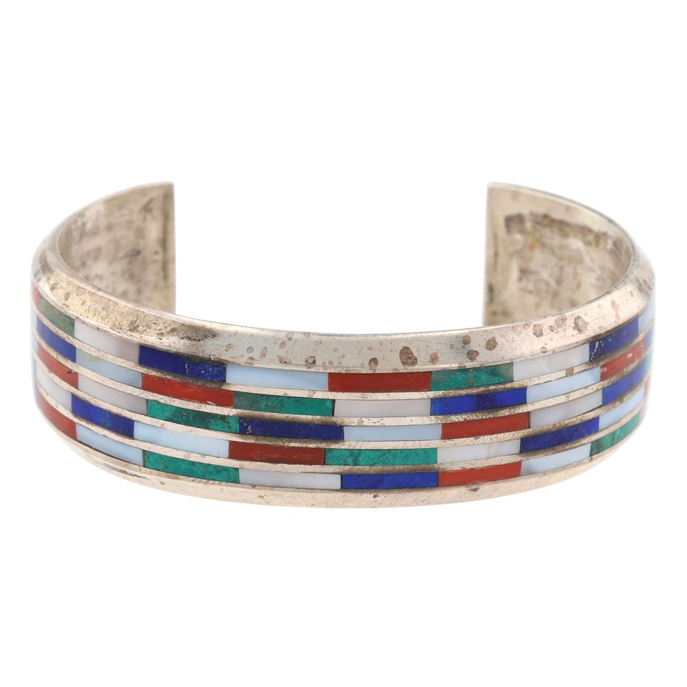 Lot 221: Tom Hawk Navajo Sterling Wilson Dawes Inlaid Bracelet