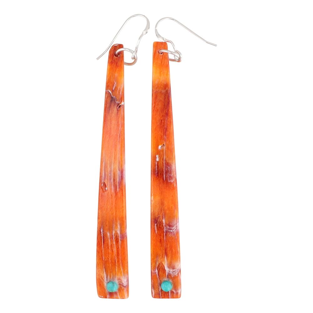 Lot 252: Zuni Jesus Espino Spiny Oyster Turquoise Earrings