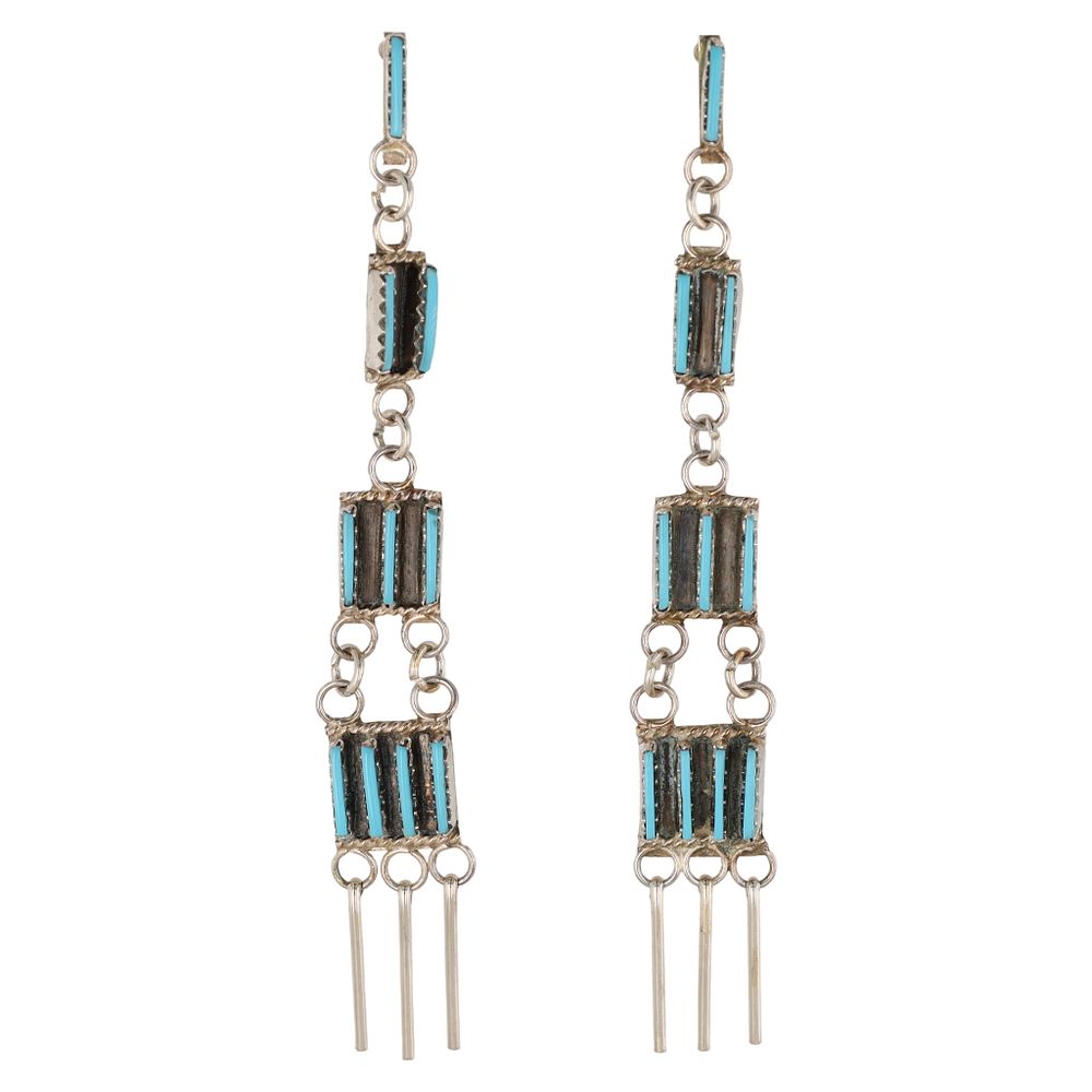 Lot 257: Ashley Laate Zuni Sterling Kingman Needlepoint Earrings