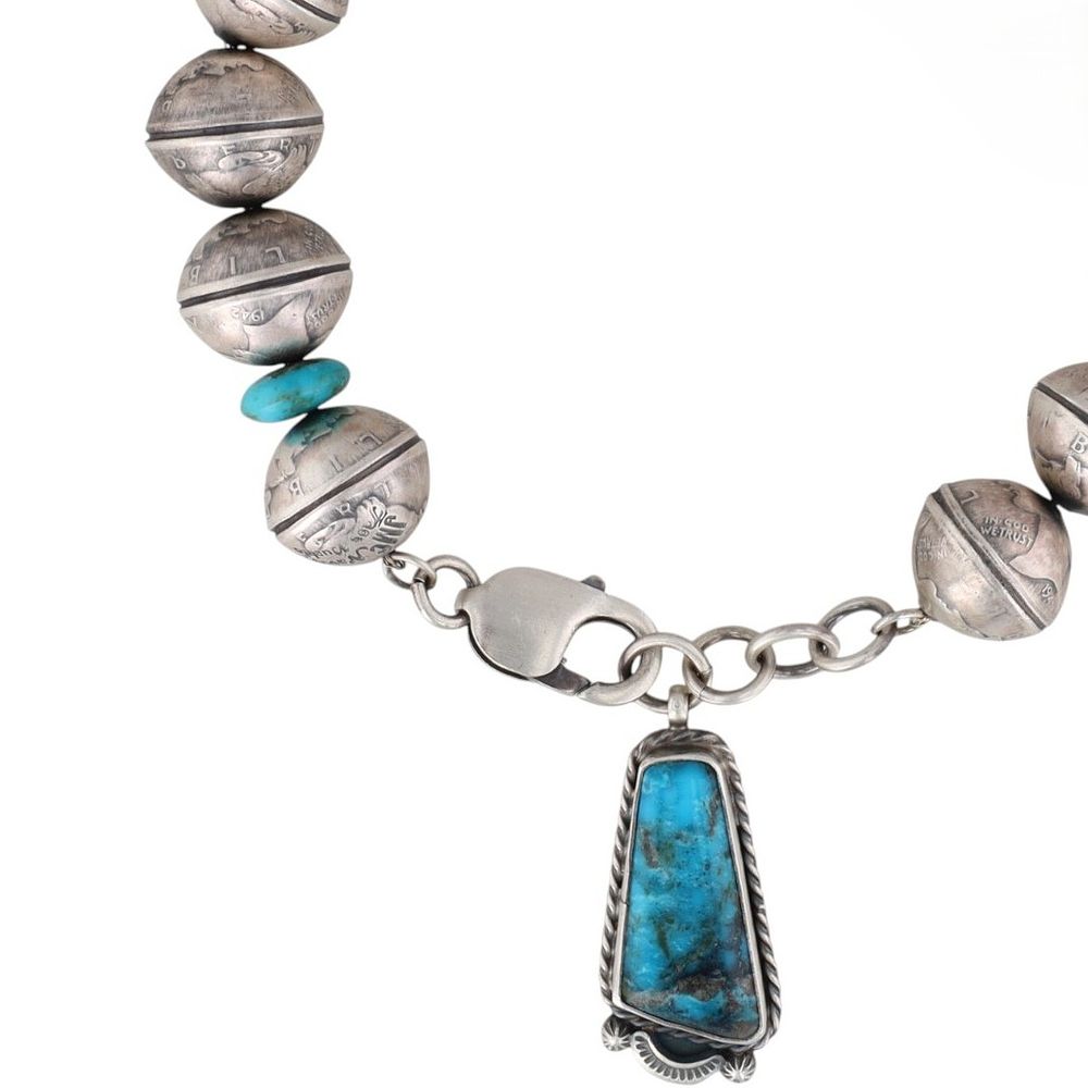 Lot 262: James McCabe Navajo Silver Liberty Dime Turquoise Bracelet