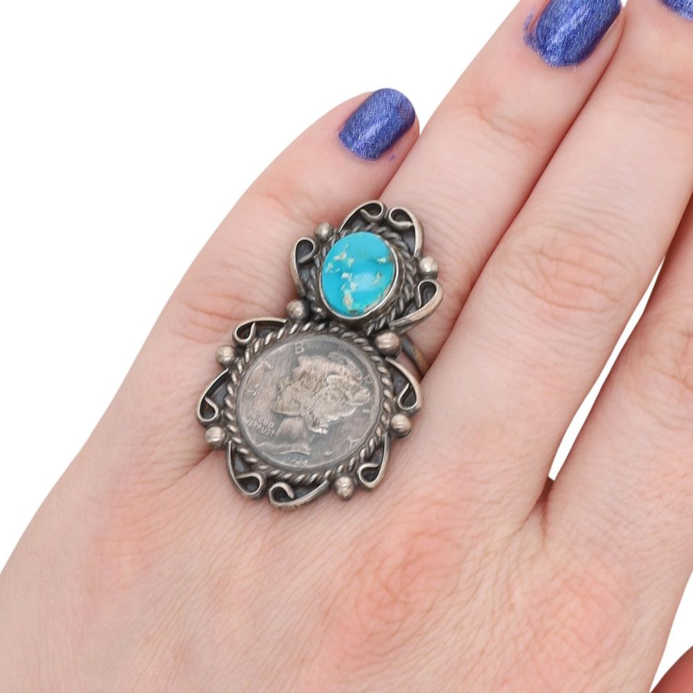 Lot 263: Betta Lee Navajo Sterling Kingman Liberty Dime Ring