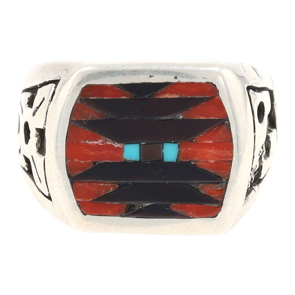Lot 274: Charlotte Dishta Zuni Sterling Multi-Stone Inlay Ring