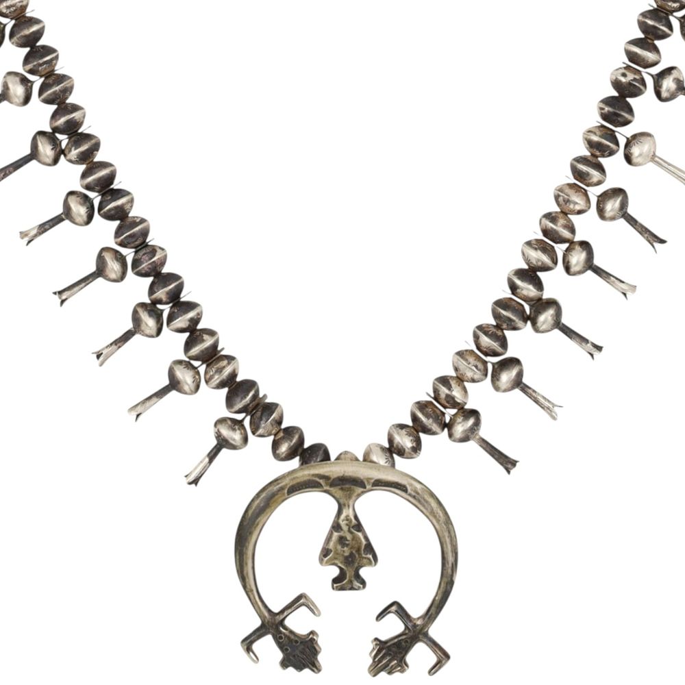Lot 281: Vintage 1960's Navajo Sterling Squash Blossom Necklace