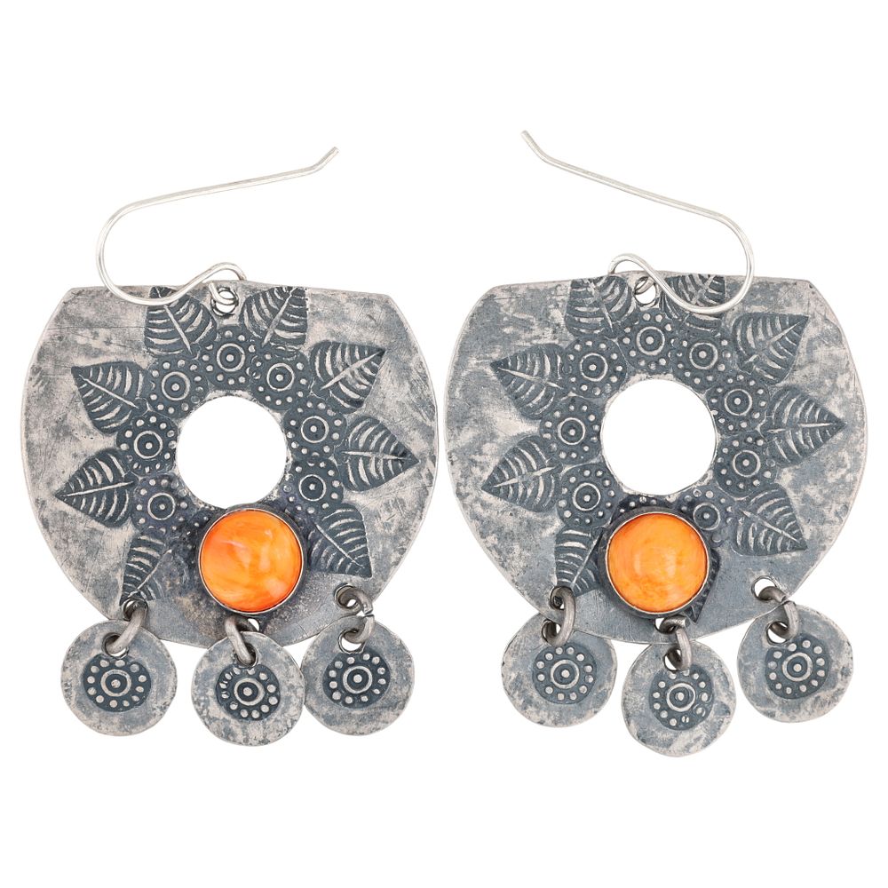 Lot 284: Harold Joe Navajo Handmade Sterling Spiny Oyster Earrings