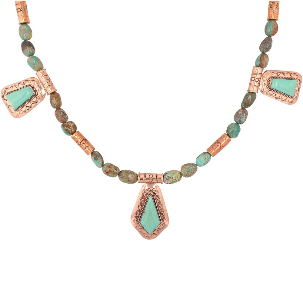 Lot 307: Running Bear Copper Sterling Turquoise Beaded Necklace
