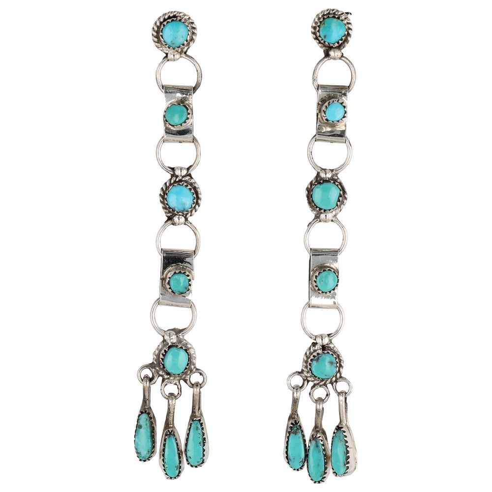 Lot 320: Viola Babelua Zuni Sterling Kingman Turquoise Earrings