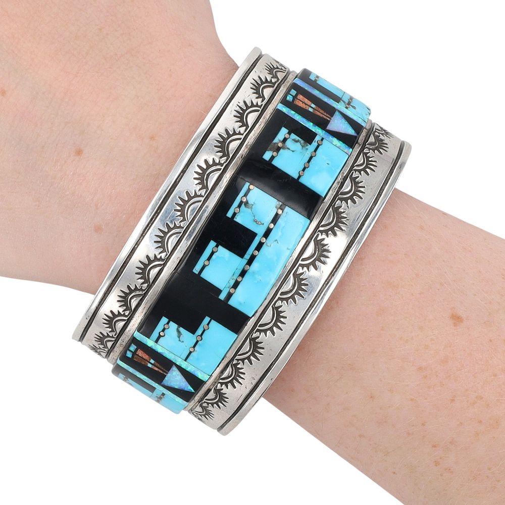 Lot 331: Robert Shakey Navajo Sterling Inlay Cuff Bracelet