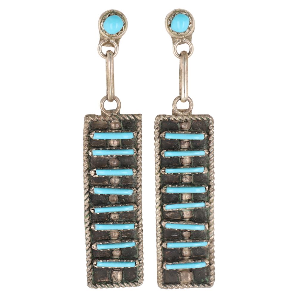 Lot 347: Davis Kaamasee Zuni Sterling Silver Turquoise Earrings