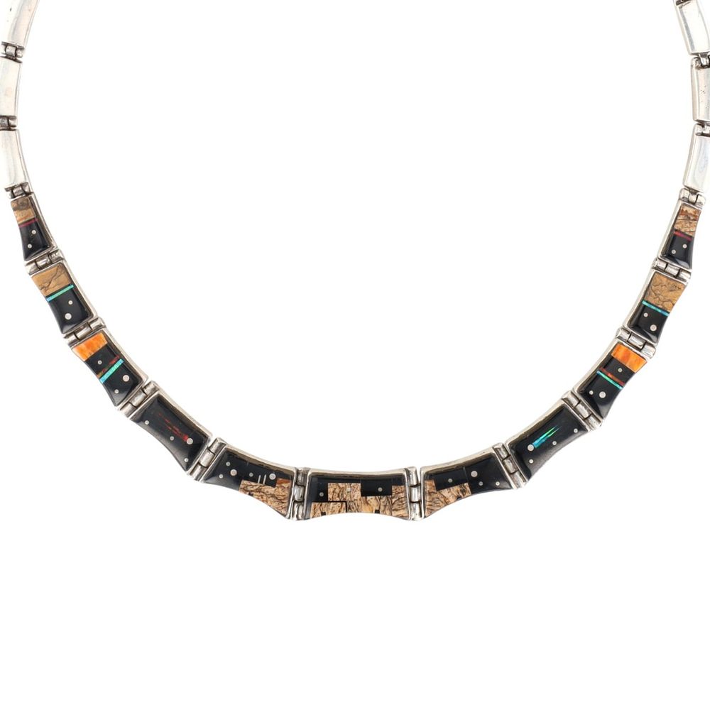 Lot 351: Olson Charleston Sterling Multi-Stone Inlay Necklace