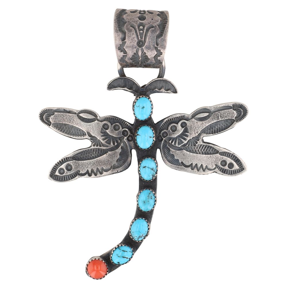 Lot 353: K. Billah Navajo Sterling Kingman Dragonfly Pendant