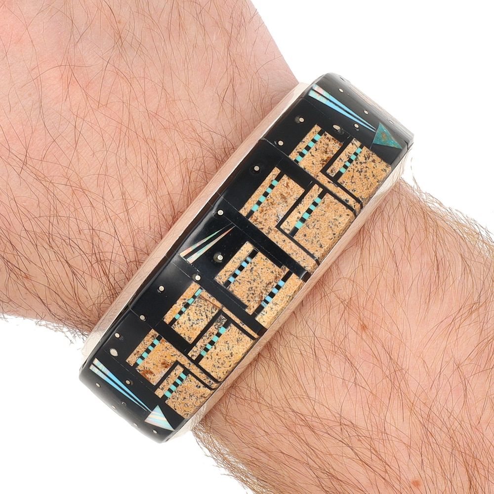 Lot 371: Gilbert Smith Navajo Sterling Night Sky Inlay Cuff Bracelet