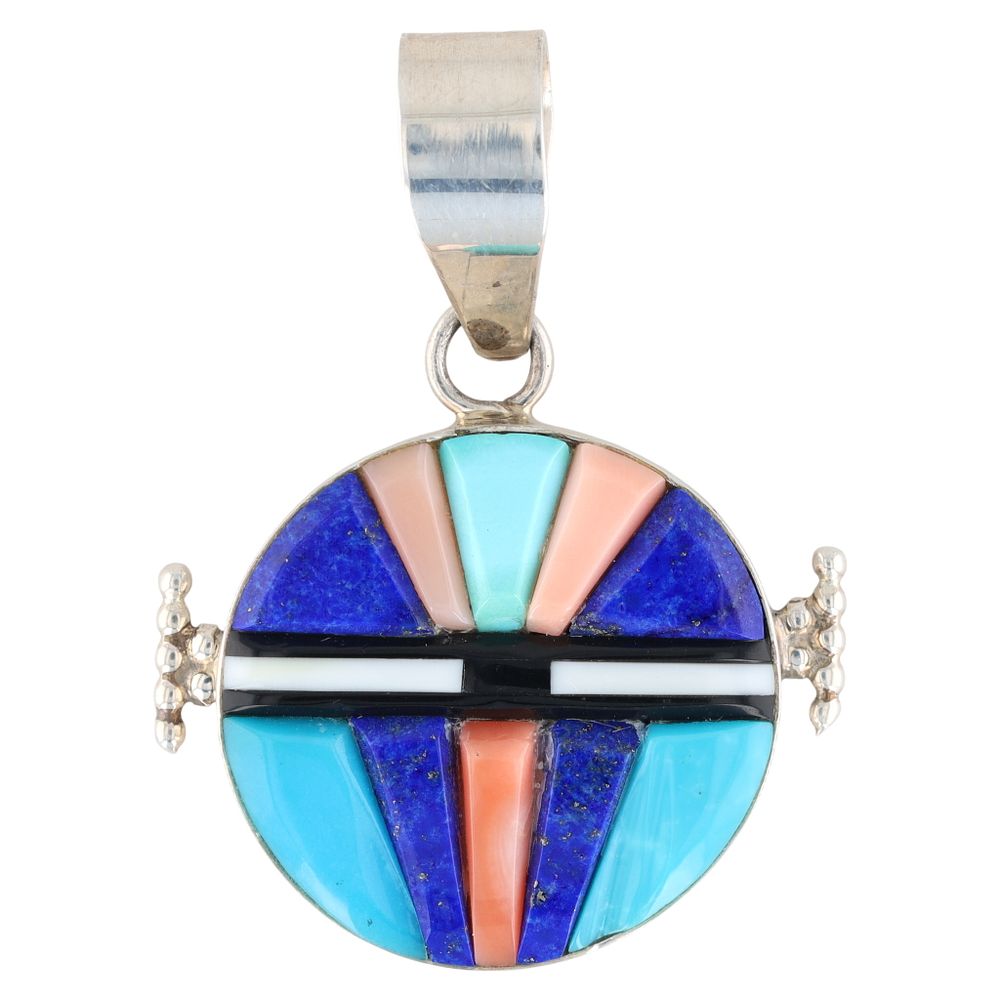 Lot 378: Signed MR Navajo Sterling Multi-Stone Inlay Pendant