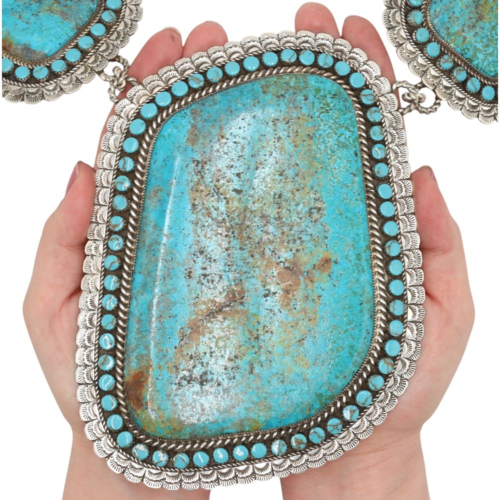 Lot 401: HUGE!! Larry Etsitty Navajo Sterling Kingman Necklace