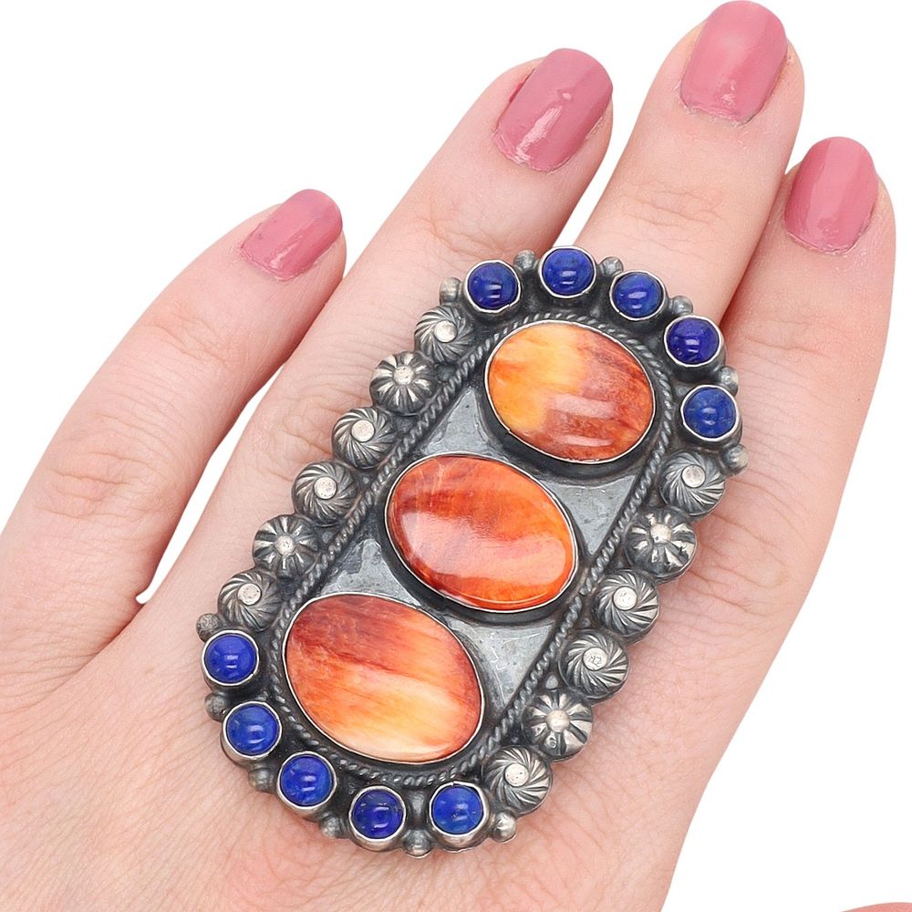 Lot 406: Anthony Skeets Sterling Spiny Oyster and Lapis Ring