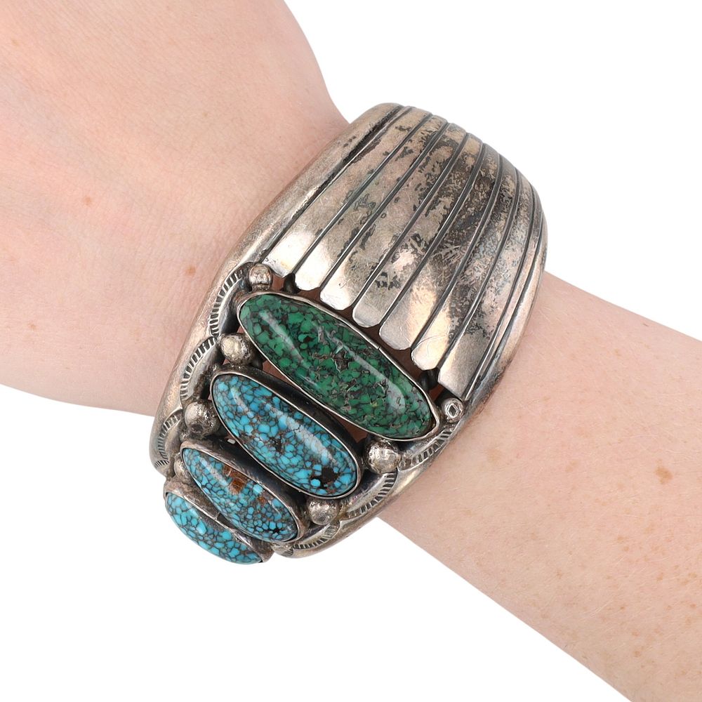 Lot 417: Vintage C. Singer Navajo Sterling Turquoise Cuff Bracelet