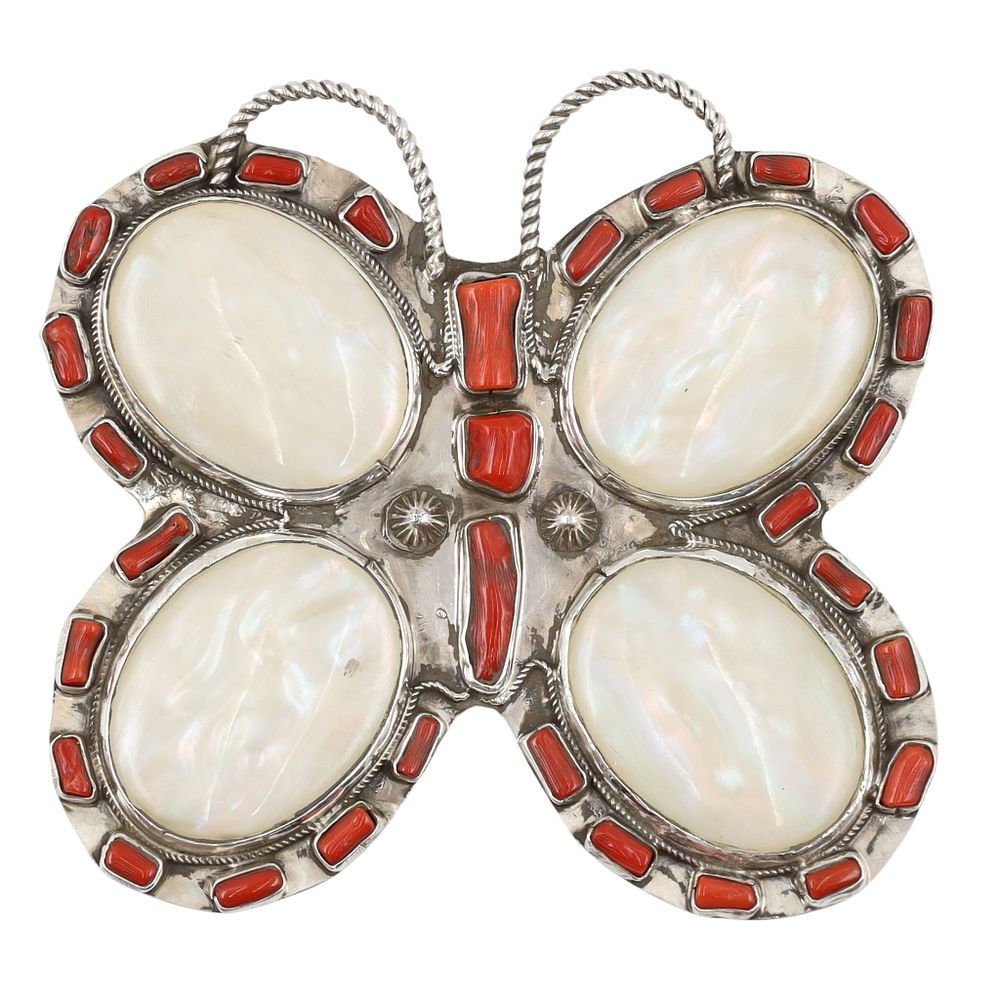 Lot 421: Chad Teller Navajo Sterling Multi-Stone Butterfly Adjustable Ring