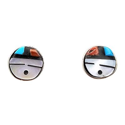 Janice Spencer Zuni Sterling Multi-Stone Earrings. Handmade Zuni stud earrings by Janice Spencer 