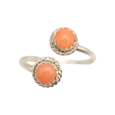 Esther White Navajo Sterling Pink Conch Adjustable Ring. Navajo handmade adjustable sterling 