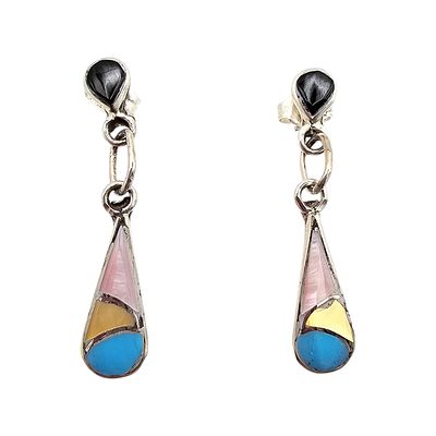 Antionetti Ahiyite Zuni Sterling Multicolor Earrings. Antionetti Ahiyite Zuni handmade earrings 