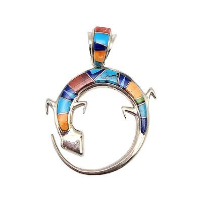 Valerie Yazzie Navajo Sterling Multicolor Inlay Pendant. A handmade sterling silver pendant 