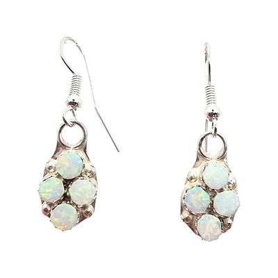 Swain Charley Zuni Sterling Opal Earrings. Zuni handmade earrings crafted by Swain Charley 
