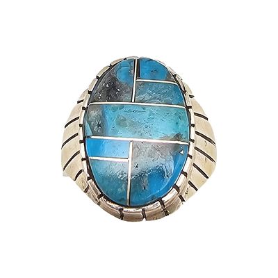 Ray Jack Navajo Sterling Kingman Turquoise Ring Sz 10. A handmade sterling silver ring by Ray 