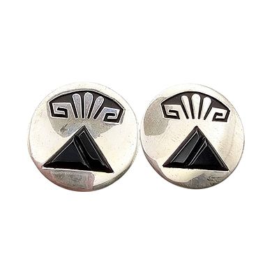 Alvin Begay Navajo Inlay Overlay Sterling Earrings. Handmade Navajo sterling silver earrings by 