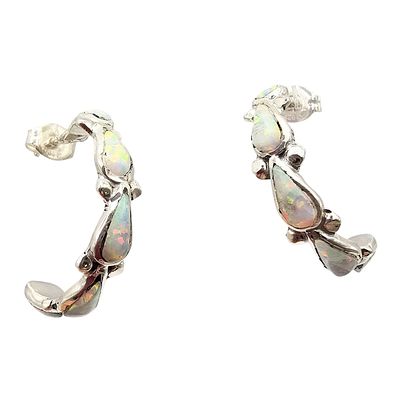 Bryce Vacit Zuni Sterling Opal Earrings. Bryce Vacit Zuni handmade sterling silver earrings 