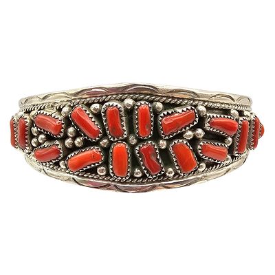 Navajo Sterling Red Coral Bracelet by Anita Whitegoat. Navajo handmade bracelet crafted by Anita 