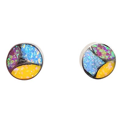 Carmichel Halo Zuni Sterling Opal Earrings. Carmichel Halo Zuni handmade sterling silver 