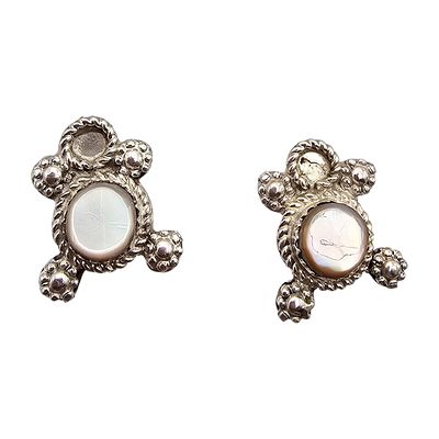 Janette Yatsa Zuni Sterling Shell Earrings. Handmade sterling silver and shell earrings by 